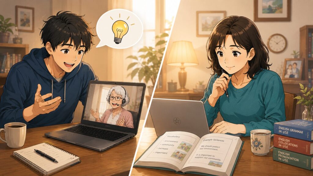 ネイティブとレッスンが向いている息子と型を身につける母親