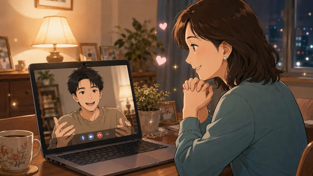英語で会話する息子と母