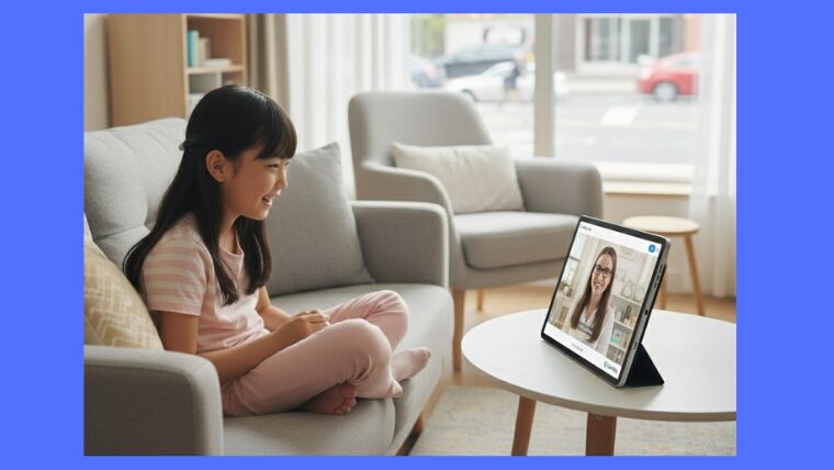 家でオンライン英会話をやる音の子