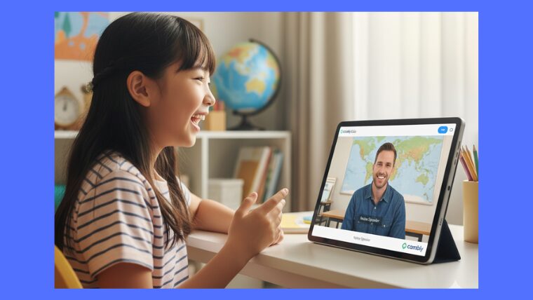 ネイティブとオンライン英会話する女の子